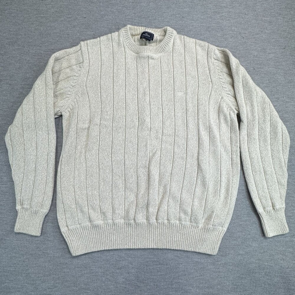 Dockers Mens Size Large Beige Oatmeal Ribbed Knit Crewneck Sweater Long Sleeve